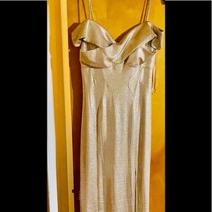 Night Way- Metallic Gold Off-the-Shoulder Dress